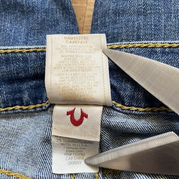 TRUE RELIGION 26 NWOT Skinny Gold Arrow Big T Low Rise Embroidered Y2K Jeans - Picture 10 of 16